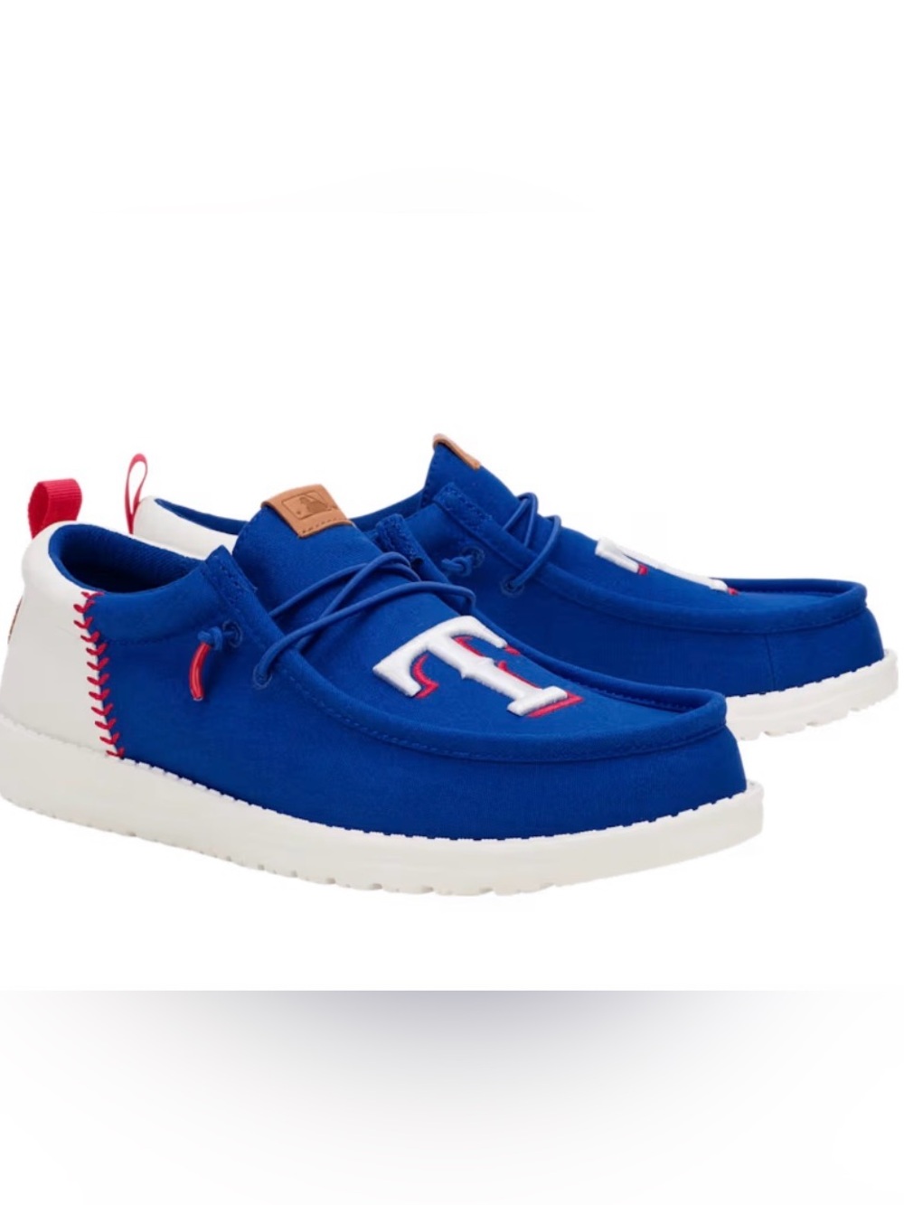 Men’s Hey Dude Blue Texas Rangers Canvas Slip-On Shoes with Team 'T' Logo